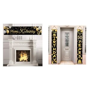 50th Birthday Banners In Stylish Black and Gold - BOTH VERSIONS INCLUDED